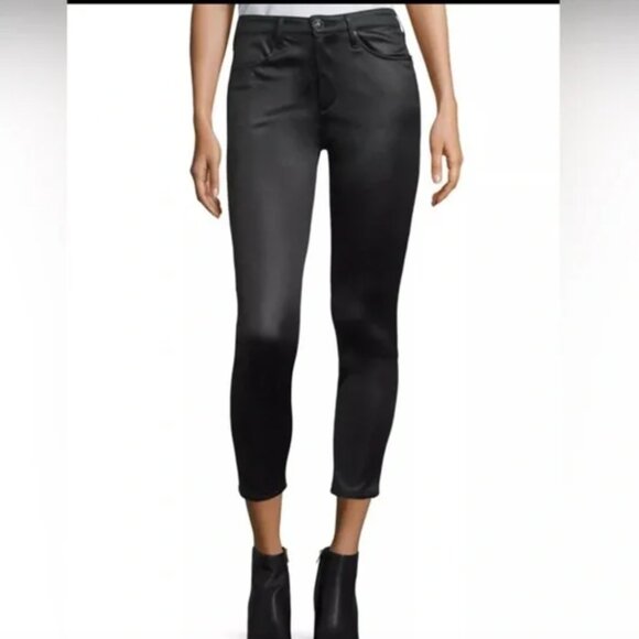 rag & bone Black Sateen High Rise Ankle Skinny Stretch Pants Size 31 - Picture 1 of 16